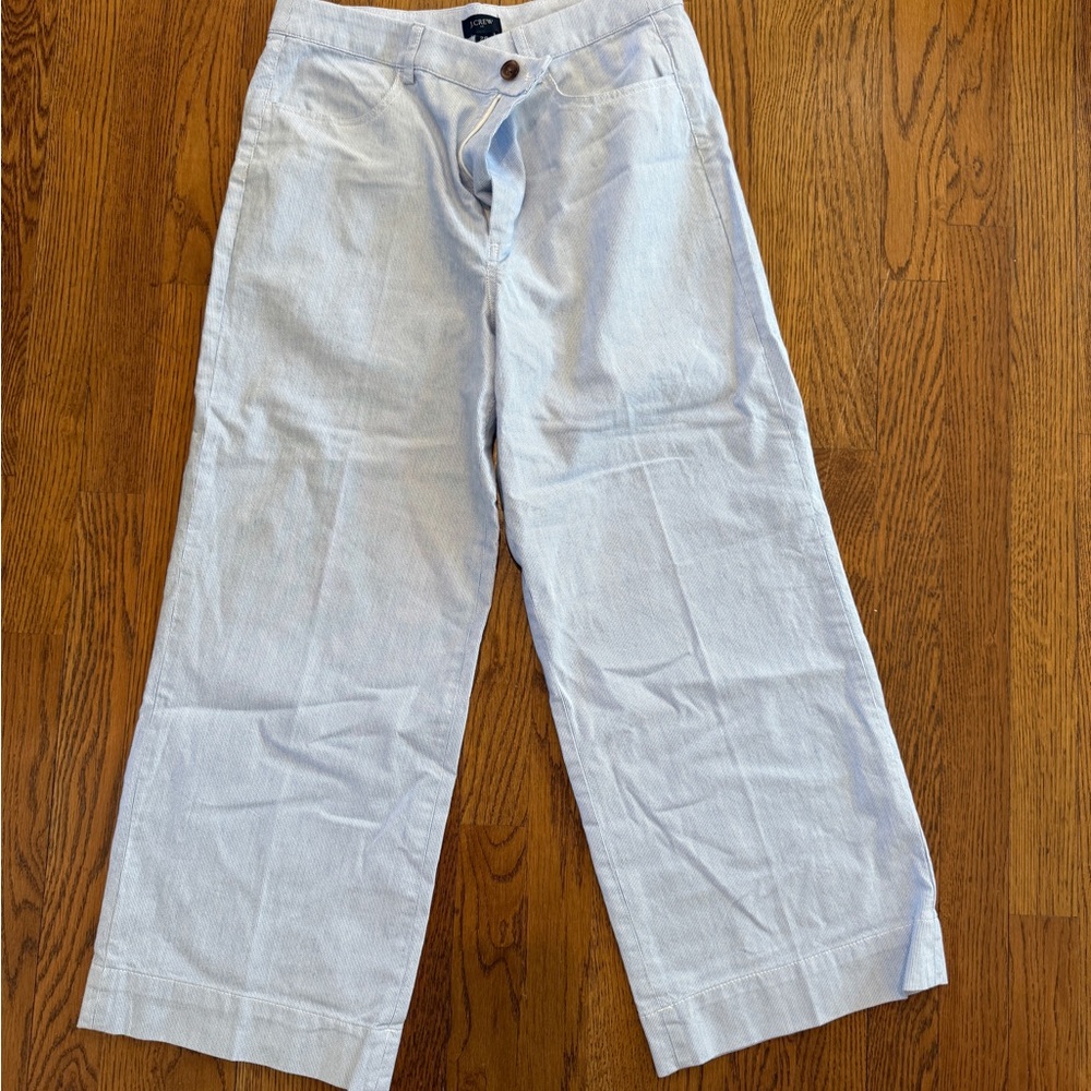J. Crew Light Blue Striped Wide-Leg Capris